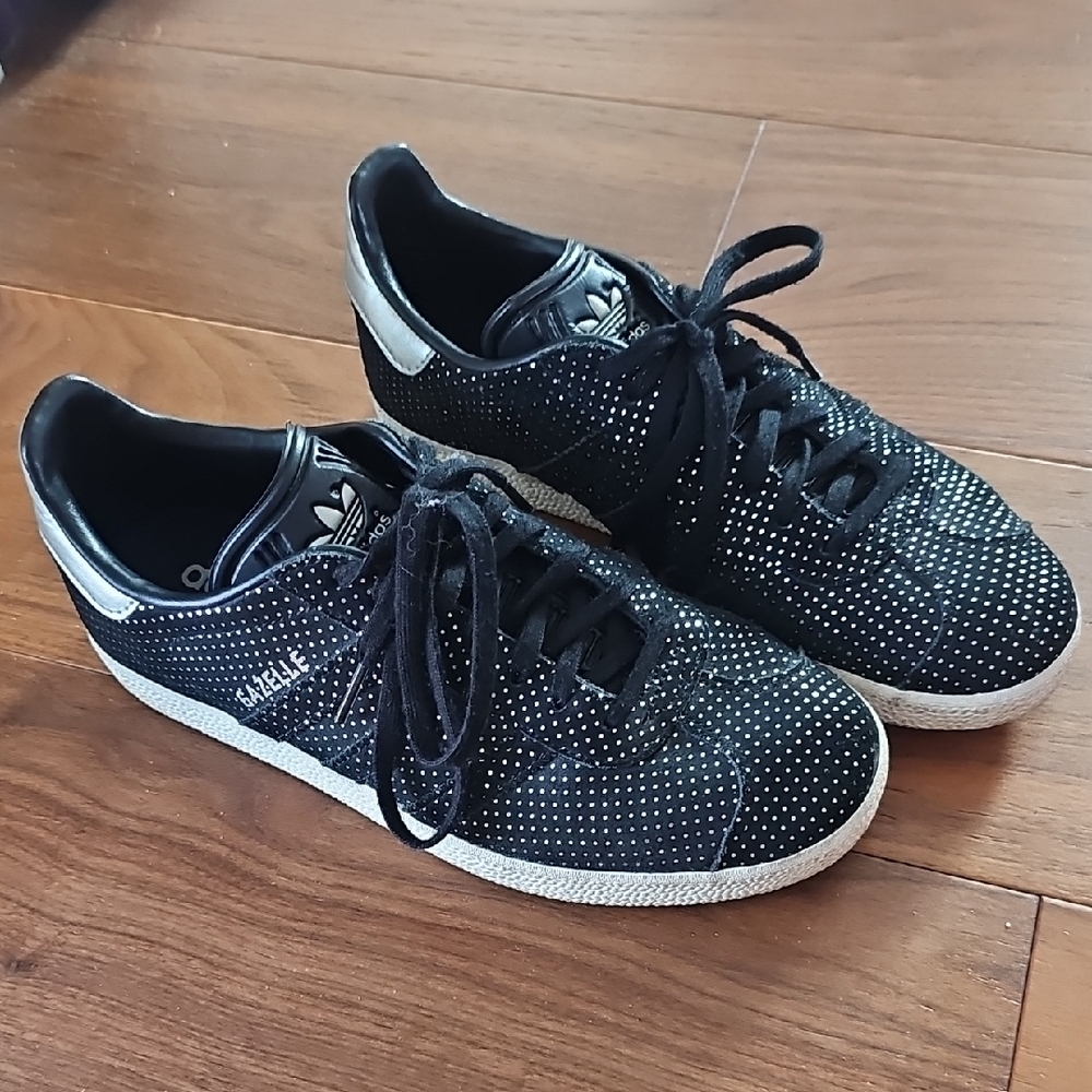 Adidas Black and SILVER Polka Dot GAZELLE Sneakers